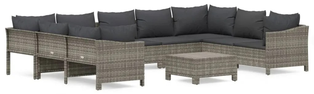 Set divani da giardino 10 pz con cuscini in polyrattan grigio