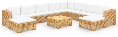 Set Divani da Giardino 11 pz con Cuscini Legno Massello di Teak