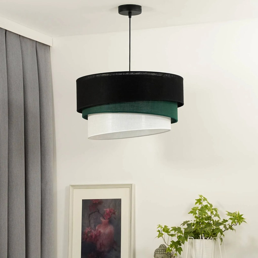 Euluna lampada a sospensione Trio, nero/verde/bianco, tessuto, Ø 45 cm