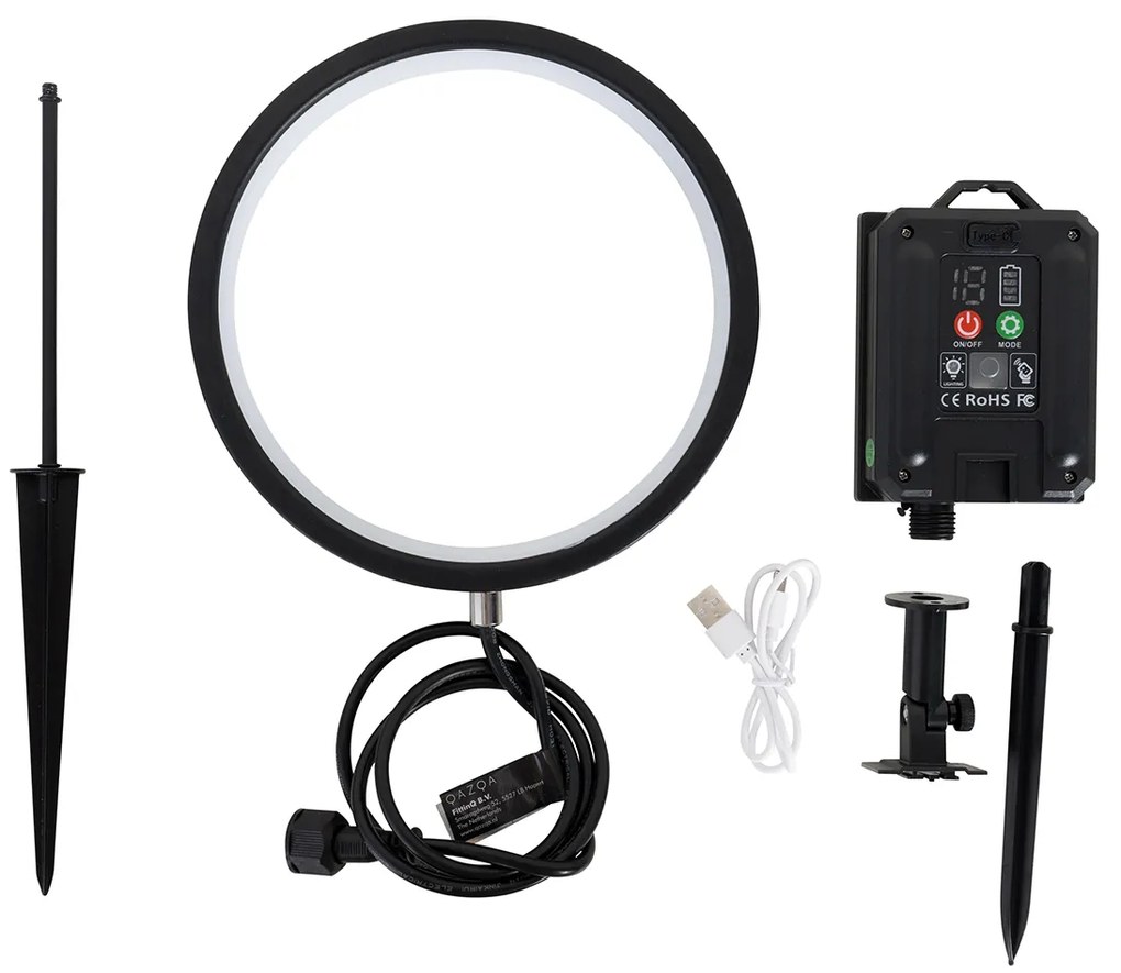 Luce a spillo nera 50 cm con LED ricaricabile e solare IP65 - Adalind