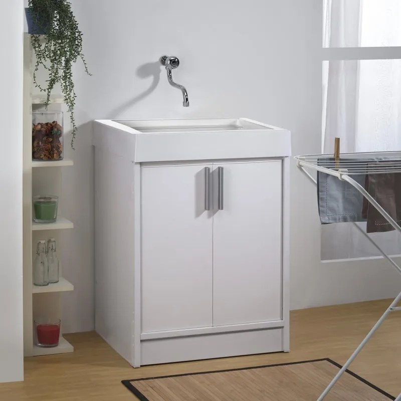 Mobile lavanderia con lavabo incluso Ada in abs bianco ottico P 50 x L 60 x H 60 cm