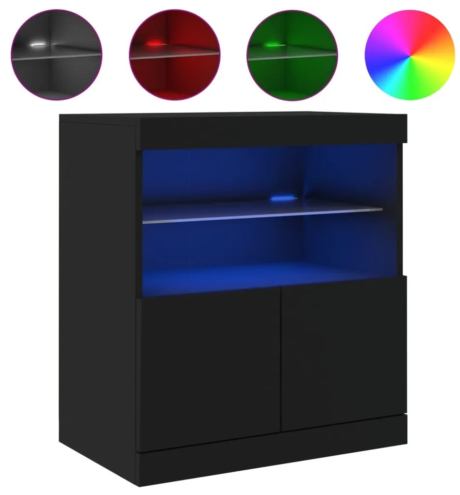 Credenza con luci led nera 60x37x67 cm