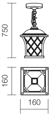 Redo 9952 - Lampadario da esterno a sospensione con catena BREMEN 1xE27/42W/230V IP23 oro/patina
