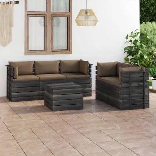 Set Divani da Giardino su Pallet 6 pz con Cuscini Massello Pino