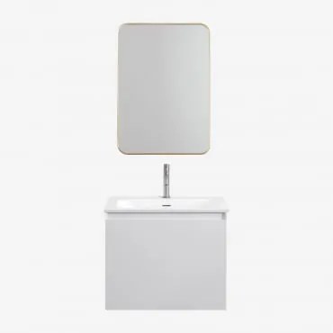 Set Mobili Da Bagno In Legno Macrae Con Lavabo Integrato Bianco & Rectangular Dorado (50x70 Cm) Tuluise & Cromato ↑20 Cm Con Valvola - Sklum