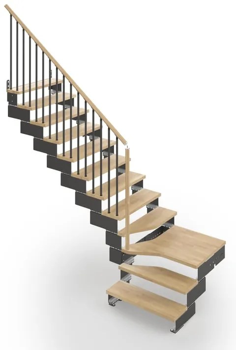 Scala a rampa ¼ di giro Gala IRIS, larghezza 74 cm, struttura in metallo grigio antracite, gradini in legno faggio