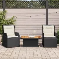 Set Divani da Giardino 3 pz con Cuscini Nero in Polyrattan 3262731