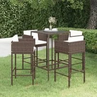 Set da Bar da Giardino 5 pz con Cuscini in Polyrattan Marrone cod mxl 34950