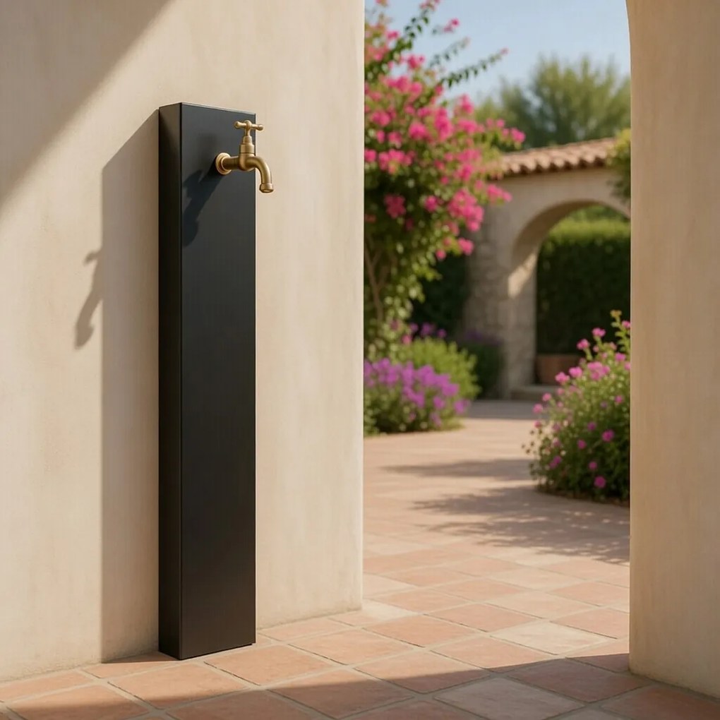 Fontana a Muro da Giardino Con Rubinetto 18x6x100 cm In Acciaio Antracite...