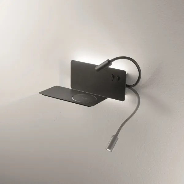 Applique in metallo Nero 33 cm retroilluminata con spot LED e caricatore wireless FLAT