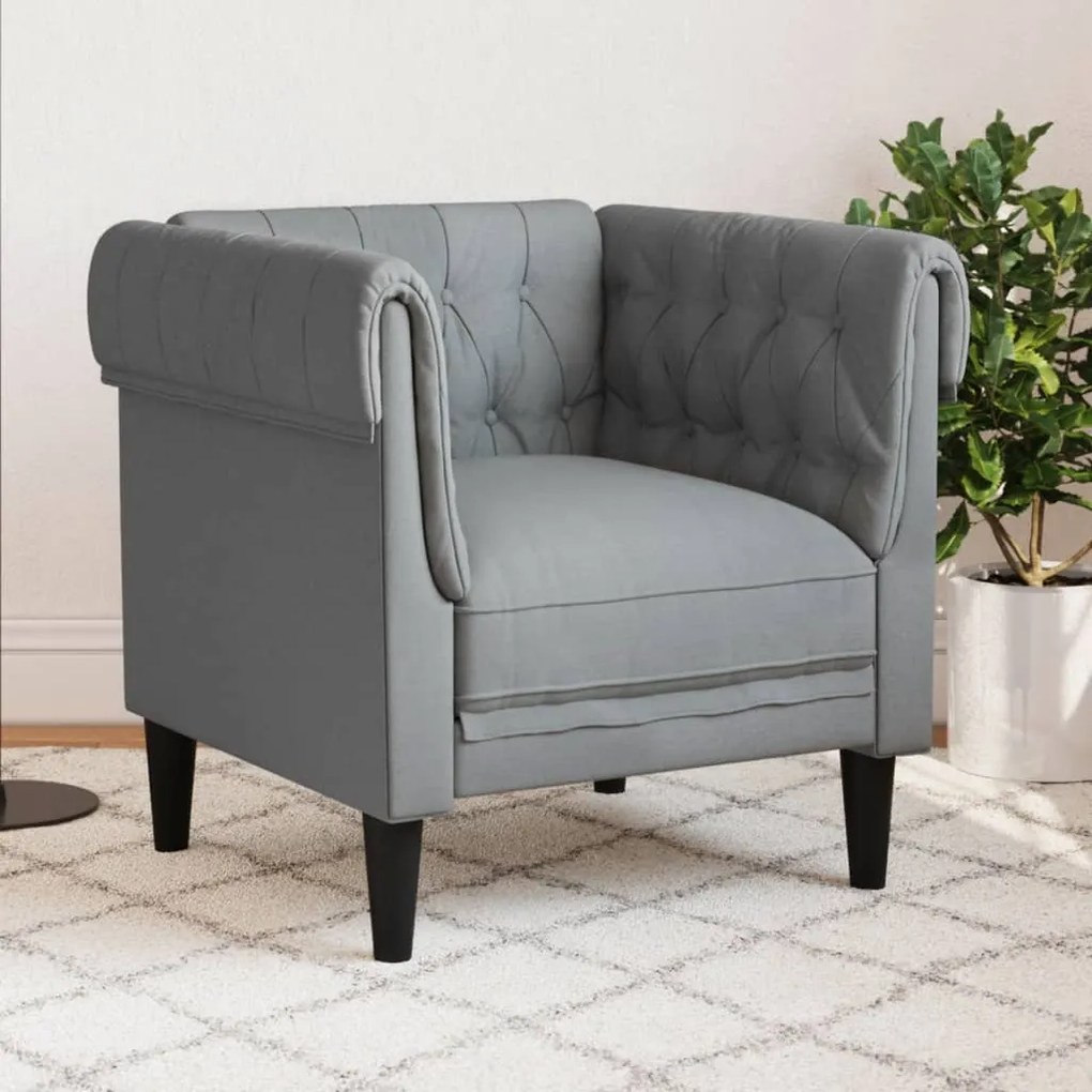 Poltrona Chesterfield Grigio Chiaro İn Tessuto /
