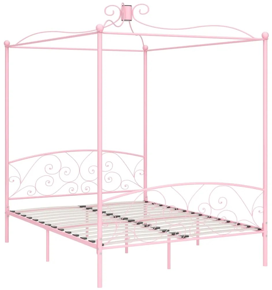 Letto a Baldacchino Rosa in Metallo 160x200 cm