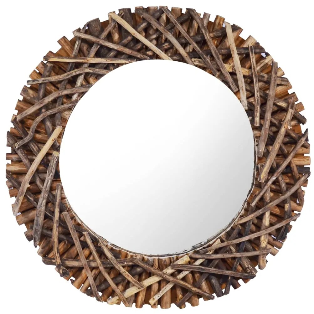 Specchio Da Parete 60 Cm İn Legno Di Teak Rotondo /