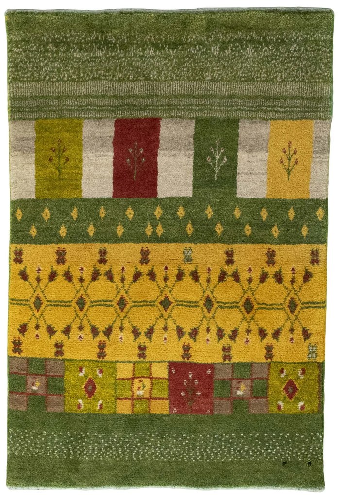 Gabbeh Tappeto persiano 120x80 Verde (Iran) Annodato A Mano