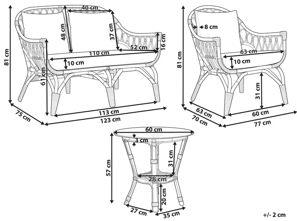 Set da giardino 4 posti in rattan naturale SIBARI Beliani