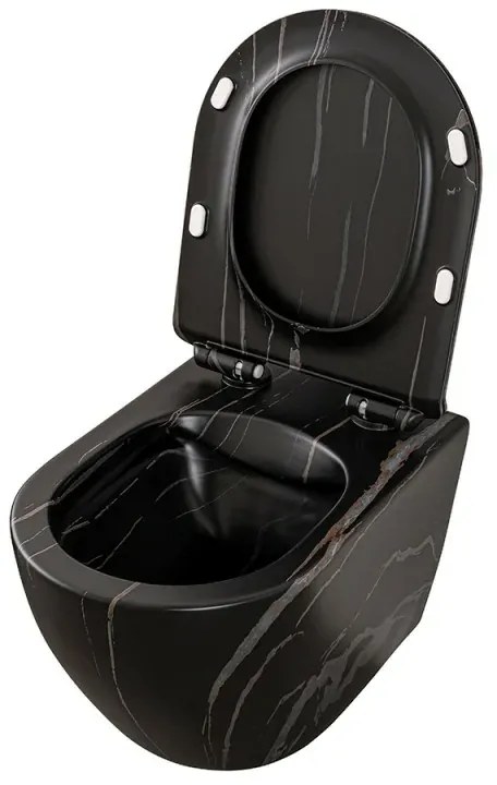 Sanitari sospesi Rimless effetto marmo nero con sedile Tokyo