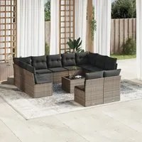 Set Divani da Giardino 12 pz con Cuscini Grigio in Polyrattan 3218360