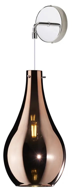 Applique Contemporanea Drop Metallo Cromo Vetro Rame 1 Luce E14