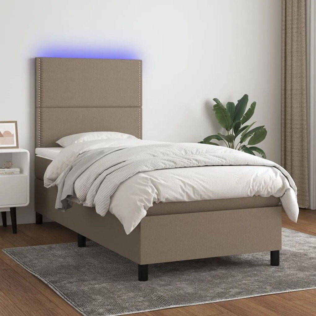 Letto A Molle Con Materasso E Led Tortora 80x200 Cm İn Tessuto /