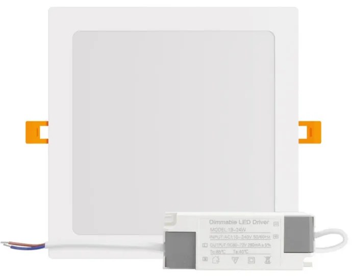 Pannello LED Quadrato 20W, 2.000lm, no Flickering, Foro 205x205mm, Dimmerabile Colore Bianco Caldo 3.000K