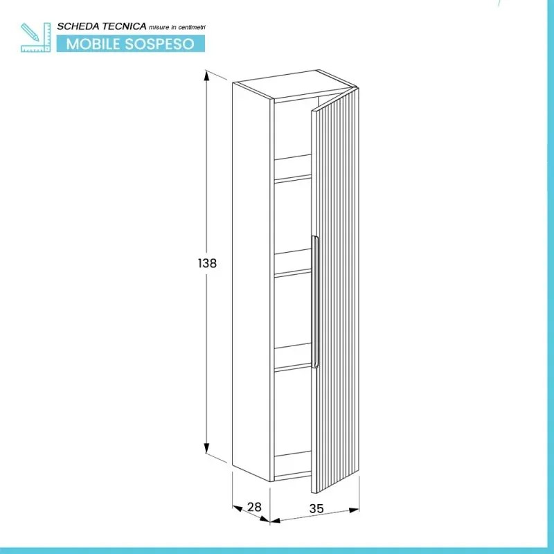 Colonna bagno sospesa H 138 cm rovere cannettato con ripiani Rigo