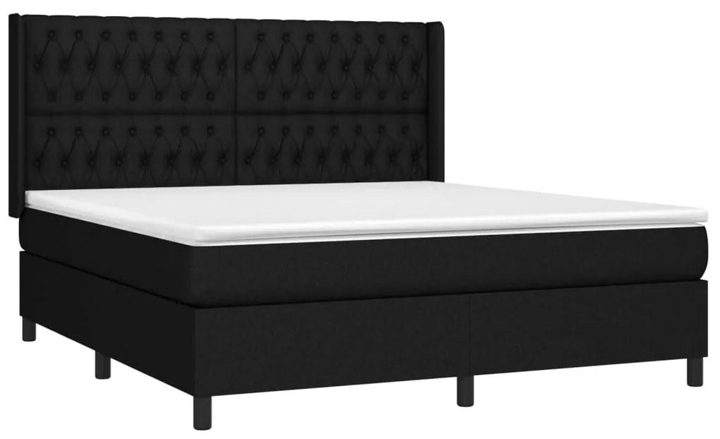 Letto a molle con materasso e led nero 180x200cm in tessuto