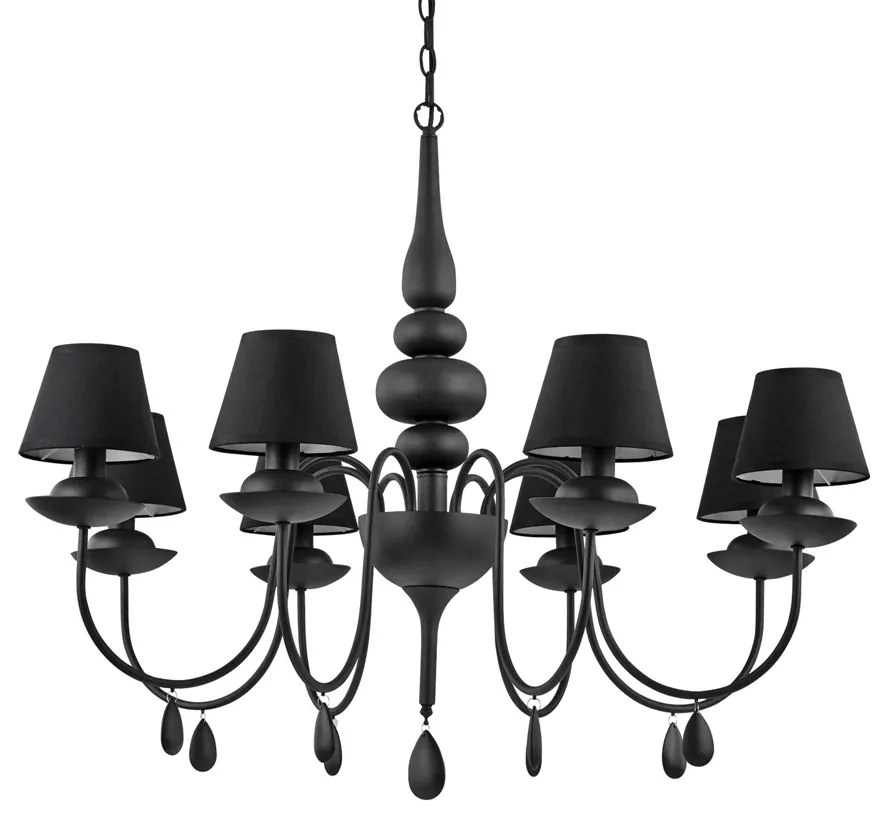 Lampadario Shabby Chic-Provenzale Blanche Metallo Nero 8 Luci E14