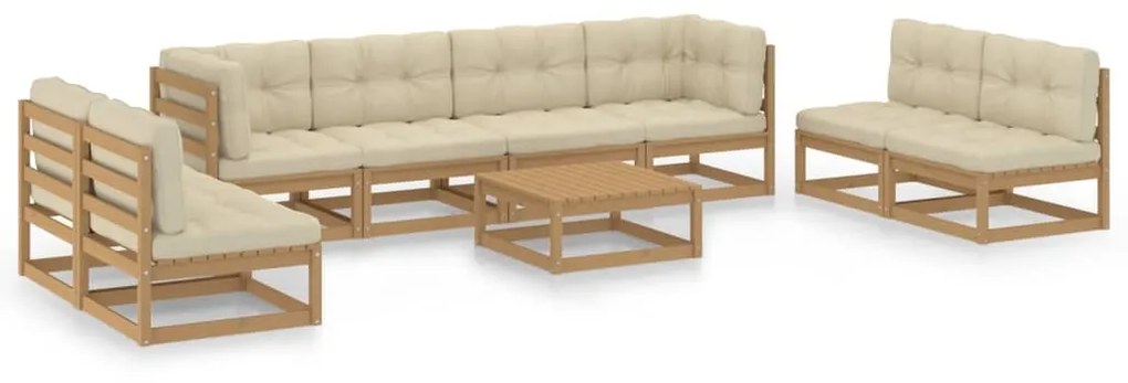 Set divani da giardino 9 pz con cuscini legno massello di pino