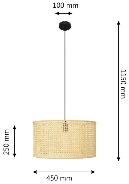 Lampadario a sospensione con filo ALBA 1xE27/15W/230V diametro 45 cm rattan/nero