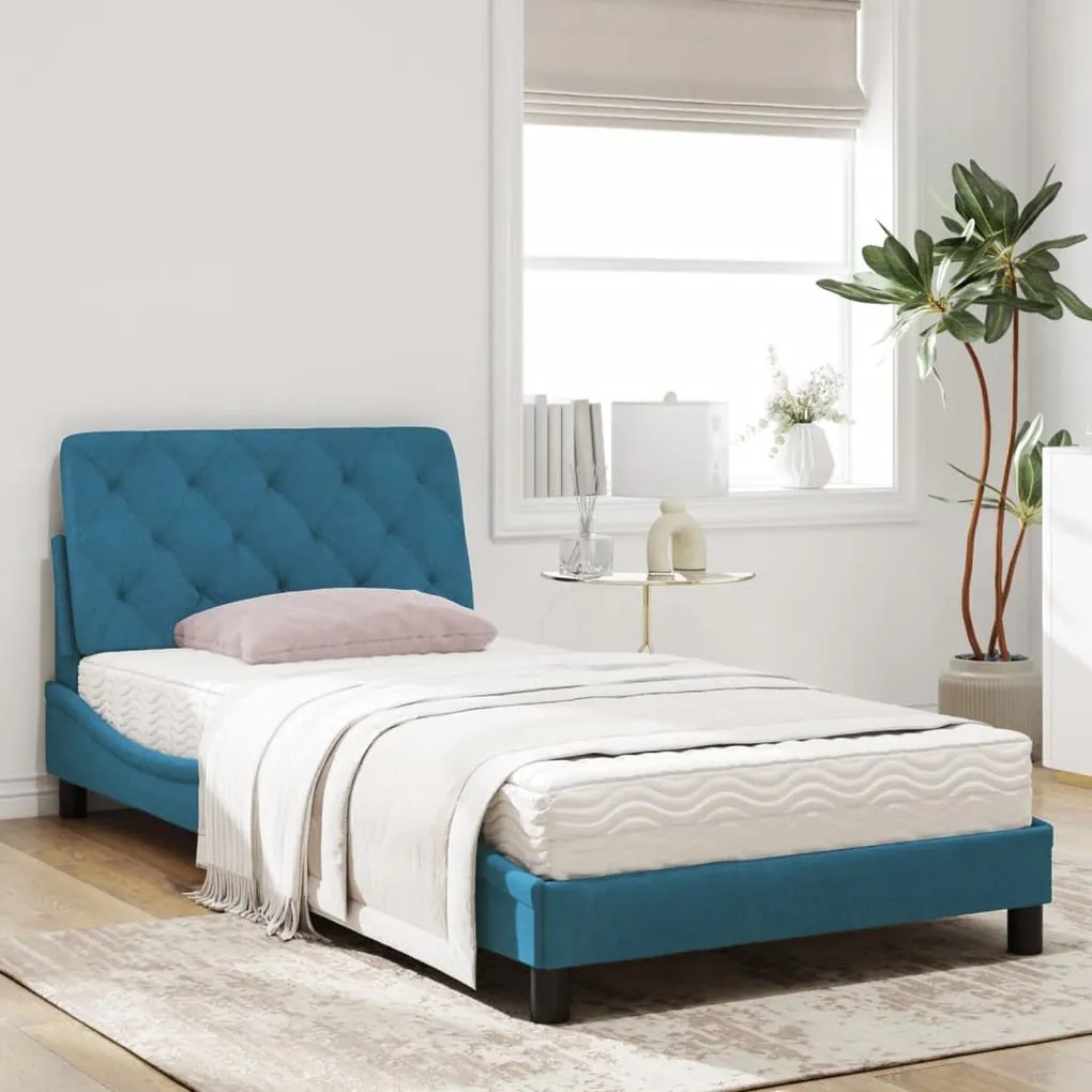 Letto con materasso blu 100x200 cm in velluto