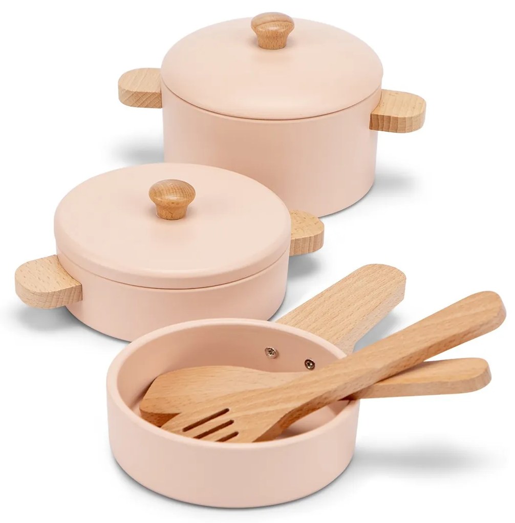 Set di stoviglie in legno per bambini - rosa