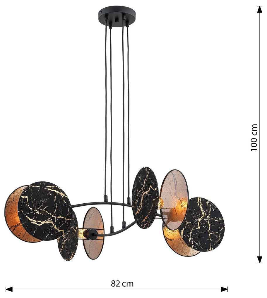 Lampada A Sospensione 4 Luci Moderna Nut In Acciaio Effetto Marmo Nero