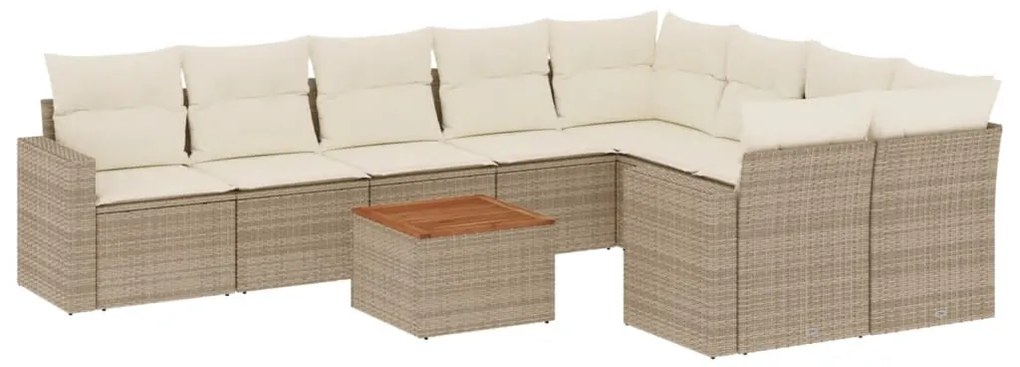 Set divano da giardino 10 pz con cuscini beige in polyrattan