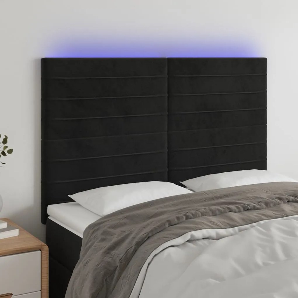 Testiera A Led Nera 144x5x118/128 Cm İn Velluto /