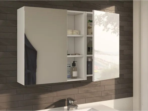 Specchiera Da Bagno 40 Cm 1 Anta Con Ripiani Modulare Bianco Lucido