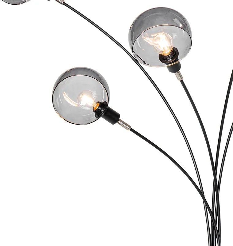 Lampada da terra di design nera con vetro fumé 5 luci - Sixties Marmo
