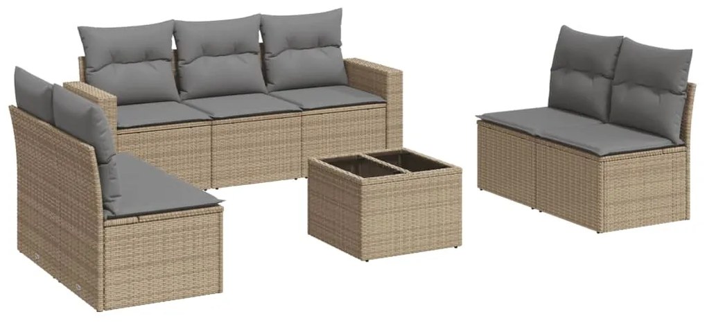 Set divano da giardino 8 pz con cuscini beige in polyrattan