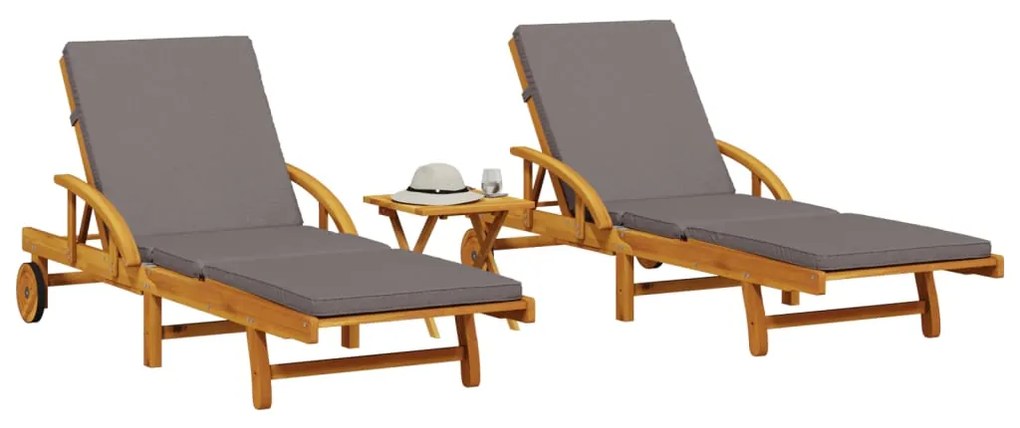 Lettini Prendisole Con Tavolino 2pz İn Legno Massello Di Acacia /