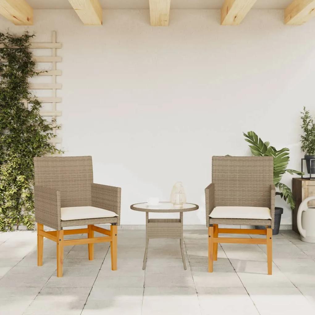 Sedie giardino con cuscini 2 pz beige polyrattan legno massello