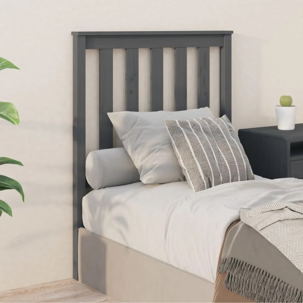 Testiera Per Letto Grigia 81x6x101 Cm İn Legno Massello Di Pino /