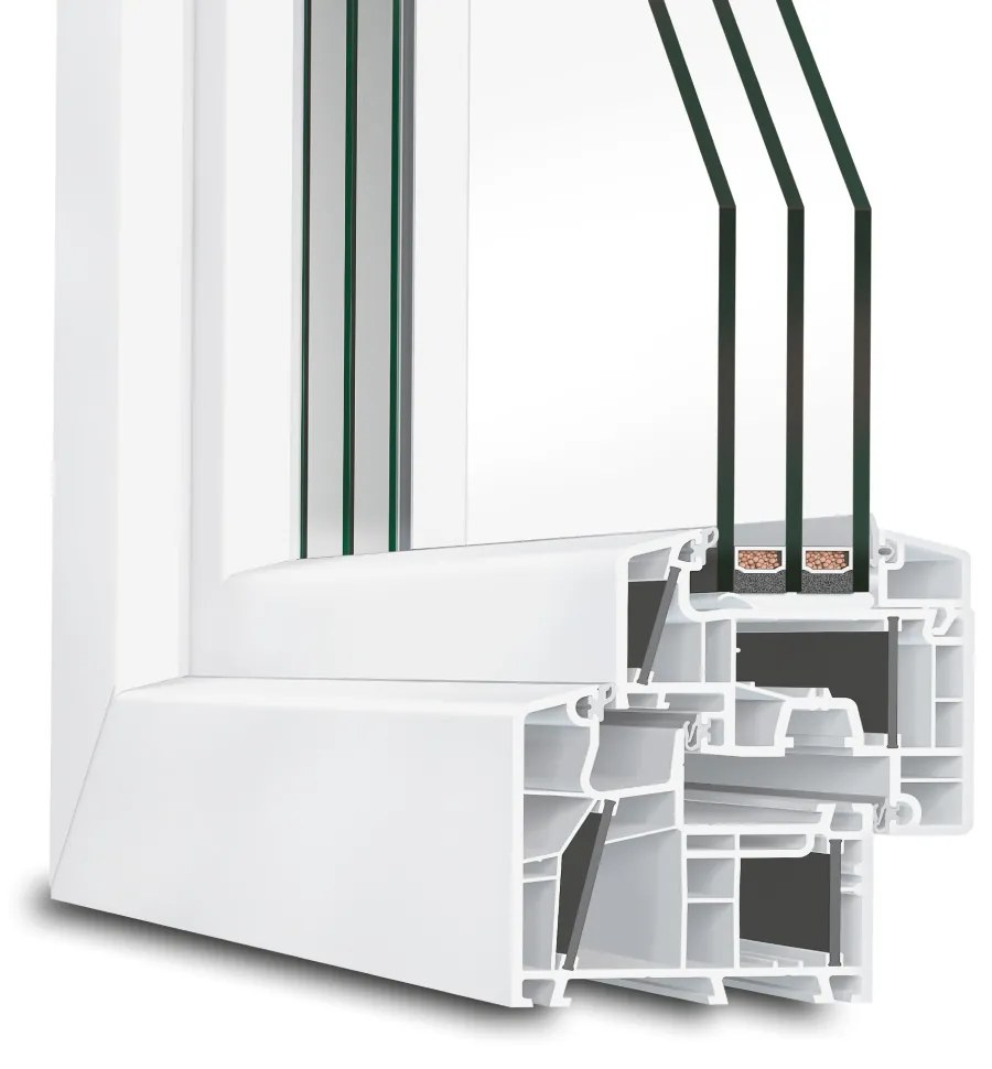 Finestre aluplast energeto 8000, pvc, bianco, 1 anta con vetri fissi, 510 x 510 mm, configura individualmente
