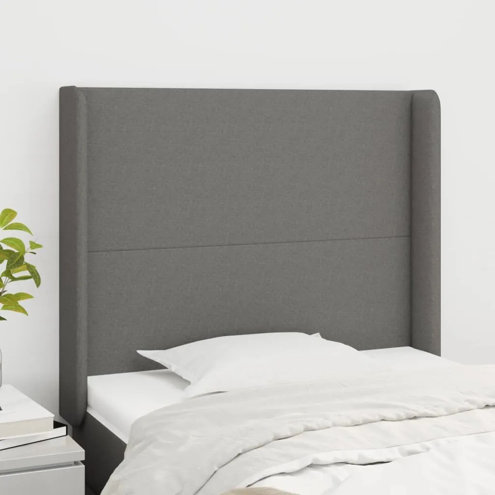 Testiera Ad Orecchio Grigio Scuro 93x16x118/128 Cm İn Tessuto /