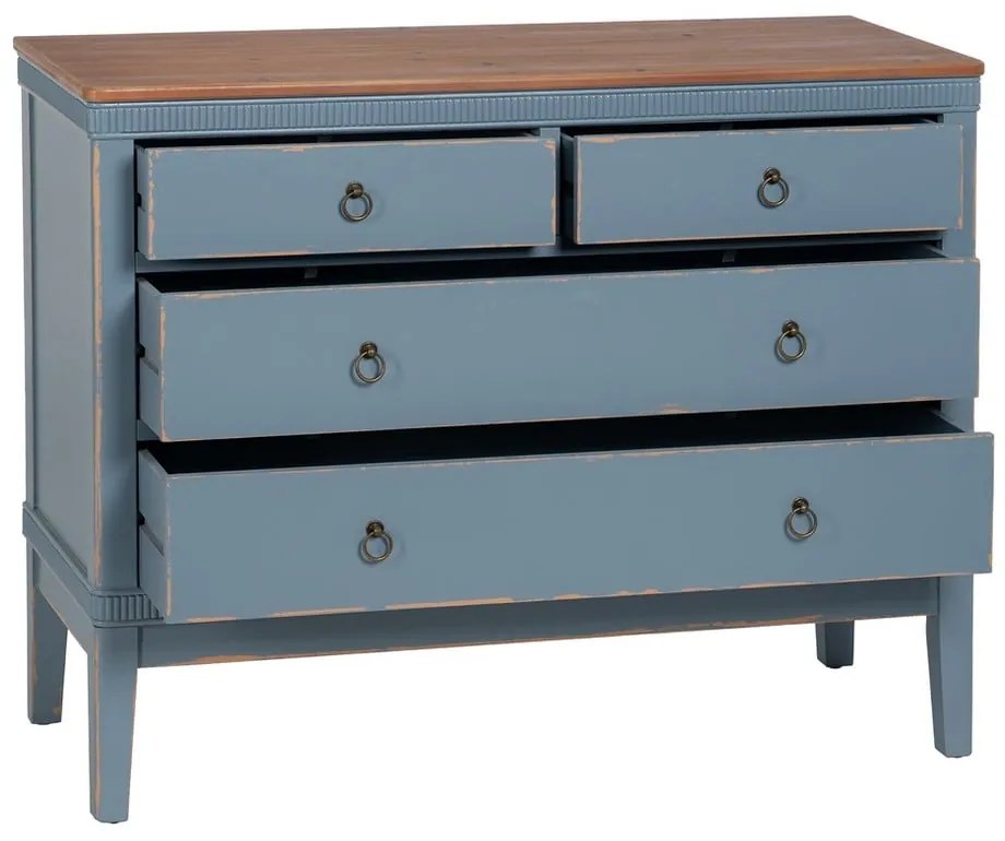 Cassettiera bassa blu in legno di abete 115x90 cm Shabby - Ixia