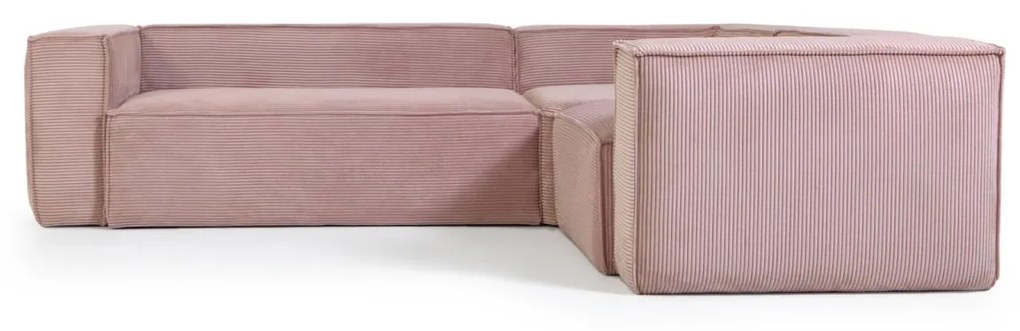 Kave Home - Divano ad angolo Blok 3 posti in velluto a coste spesse rosa 290 x 230 cm / 230 cm 290 cm