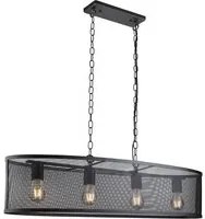 Lampadario Industrial-Nordico Rete Acciaio Nero 4 Luci E27