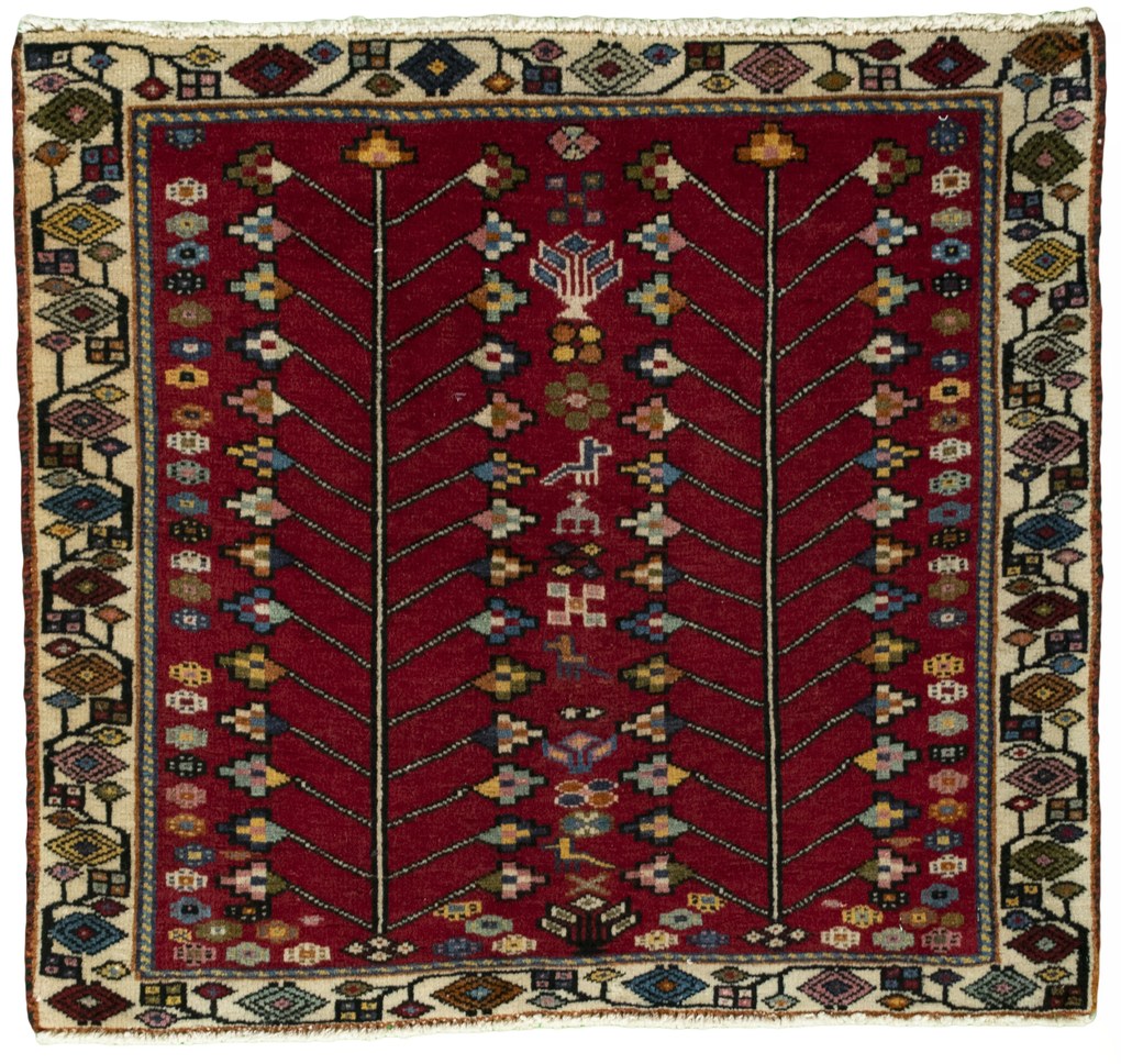 Shiraz Tappeto 70x60 Rosso (Iran) Annodato A Mano