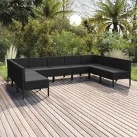 Set Divani da Giardino 9 pz con Cuscini in Polyrattan Nero 3094597