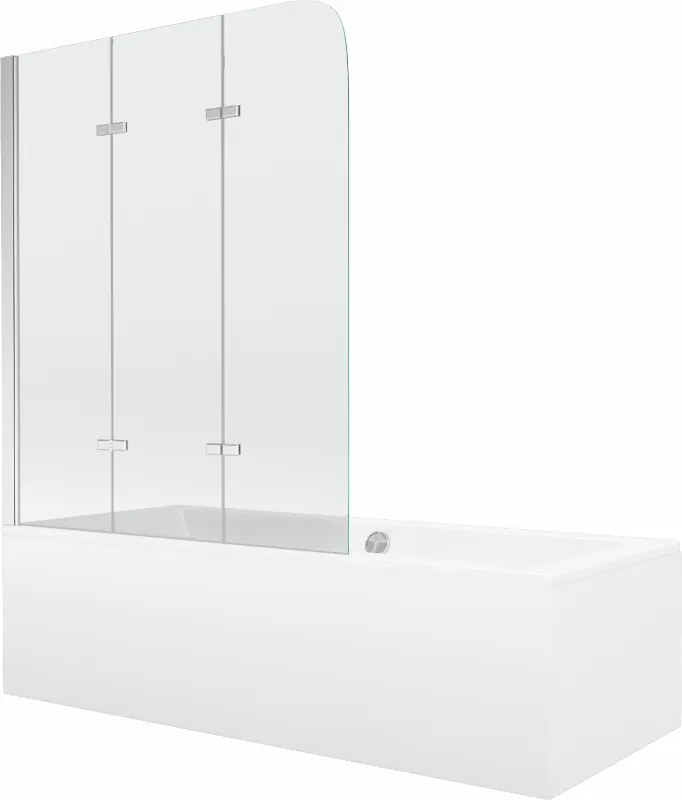 Mexen Cube vasca rettangolare 170 x 80 cm con pannello e paravento a 3 ante 120 cm, trasparente, cromo - 550517080X9012030100