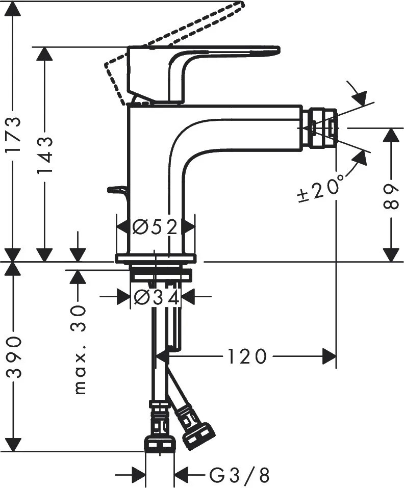 Miscelatore Monocomando Bidet Con Piletta Nero Opaco Hansgrohe Rebris E 72211670