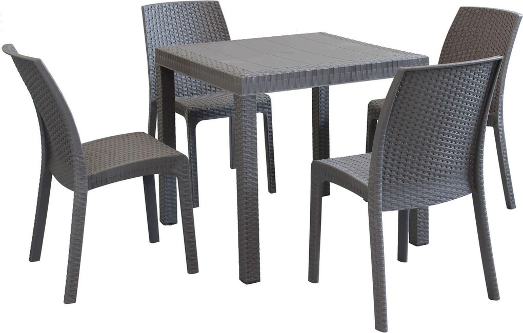 CALIGOLA - set tavolo in resina effetto rattan cm 80 x 80 x 74 h con 4 sedie Alma